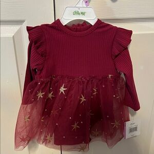 Little Me Red Dress with Gold Star Tulle